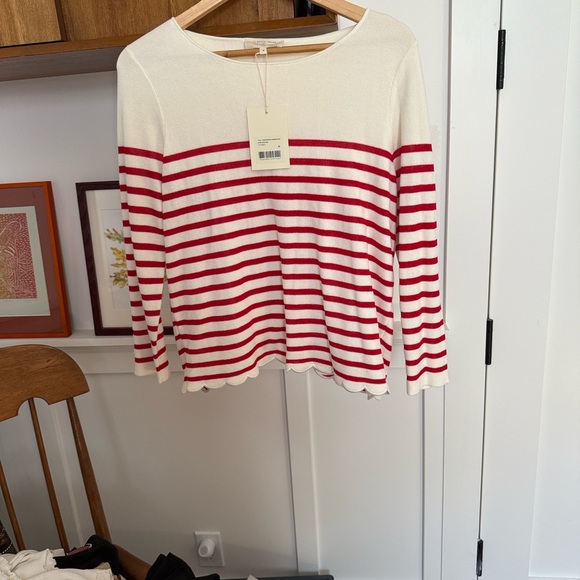 NWT Sezane Red and White Striped Long Sleeve Top M. Tulip back. Corentine jumper - Picture 4 of 7